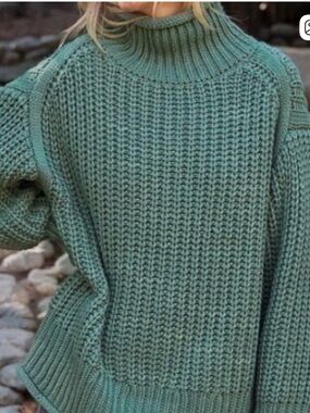 Oversized Green Blue Mock Neck Sweater